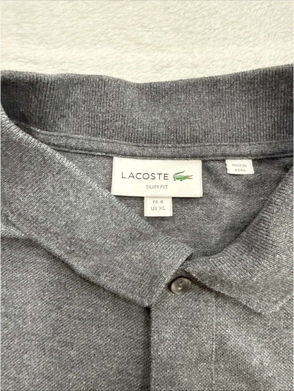 Lacoste Polo Shirt Mens XL Gray Slim Fit Crocodile Logo Cotton Knit